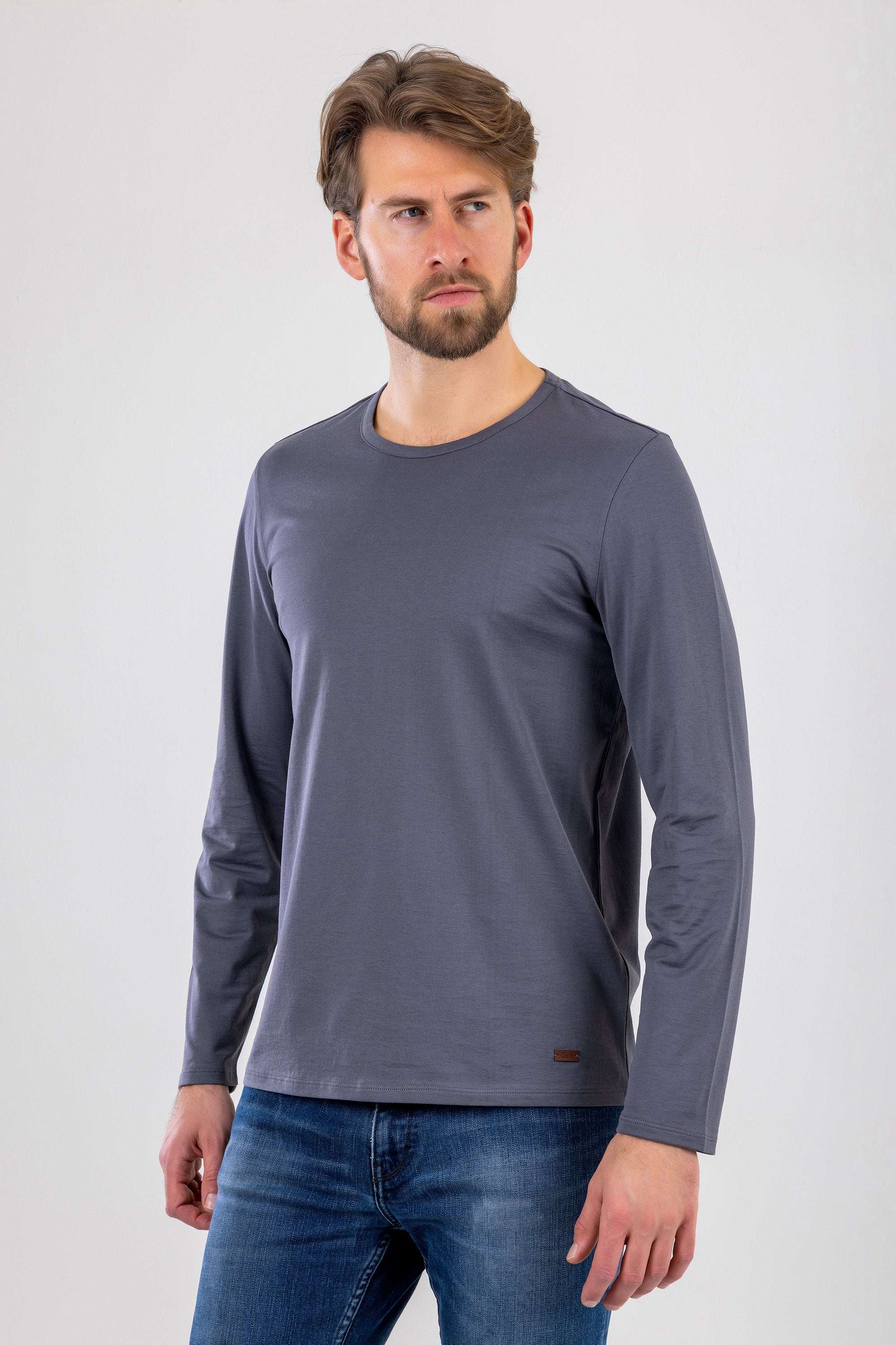 TOM Mısır Pamuklu Uzun Kollu Gri T-shirt