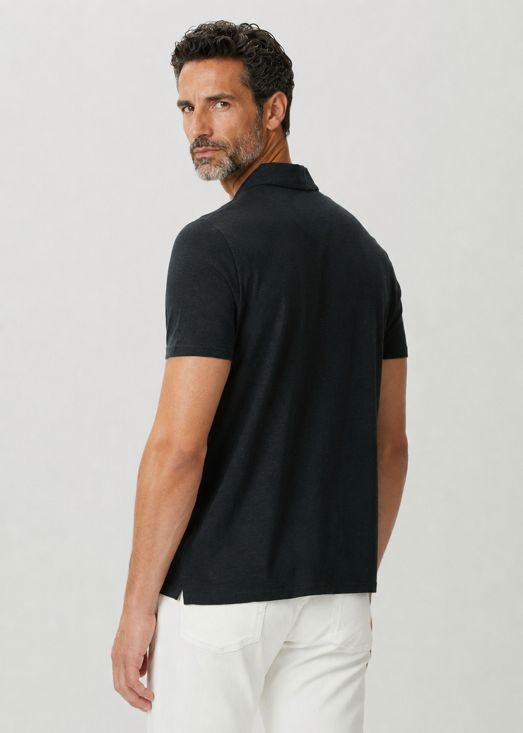 HUGH 100% Saf Keten Siyah Polo Yaka Tişört
