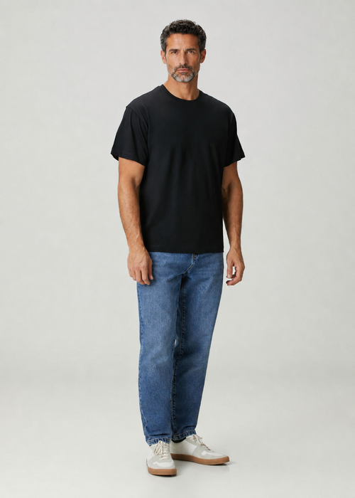 Robert 100% Mısır Pamuğu Oversize Bisiklet Yaka Tişört - Siyah