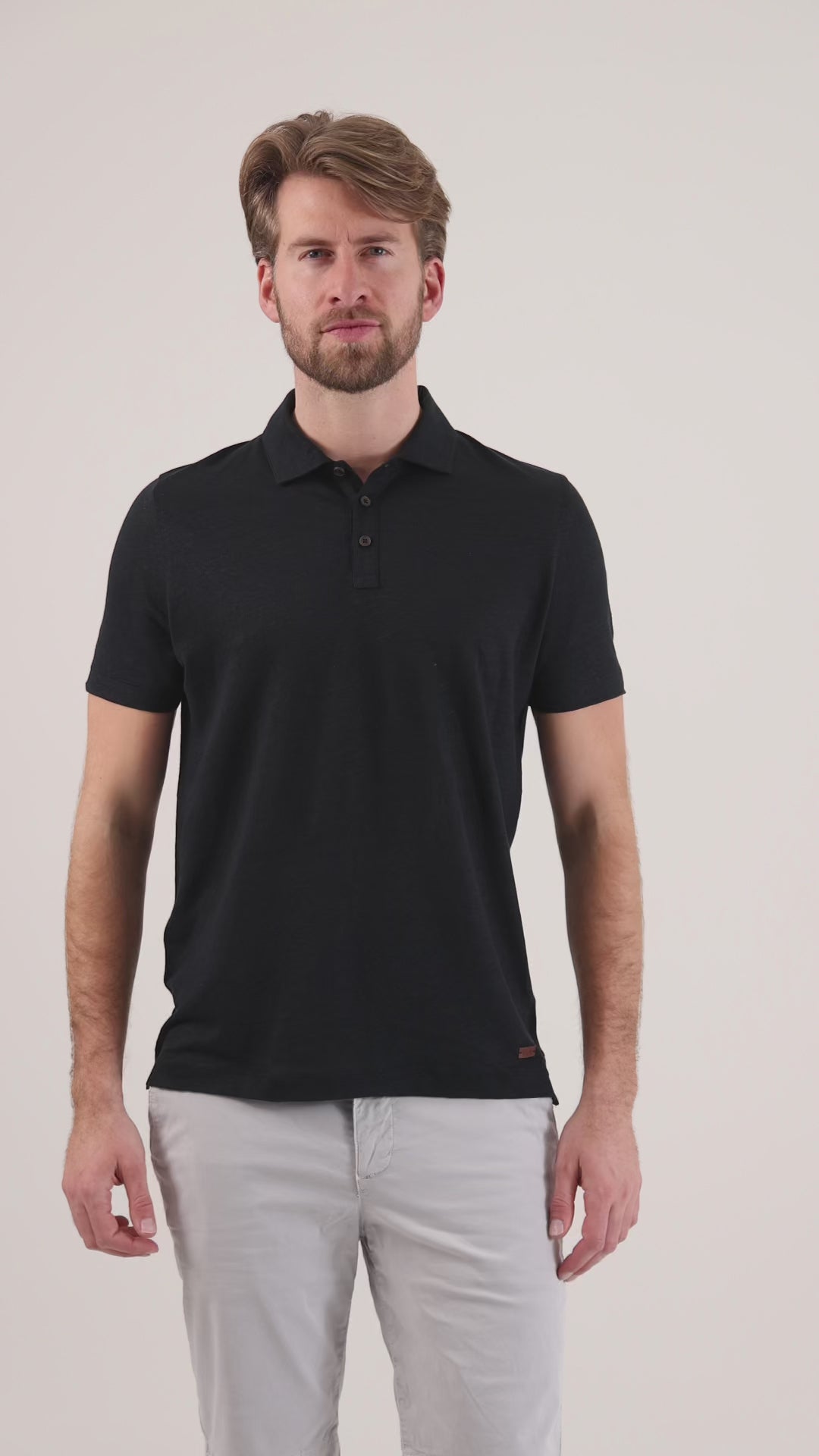 HUGH 100% Saf Keten Siyah Polo Yaka Tişört